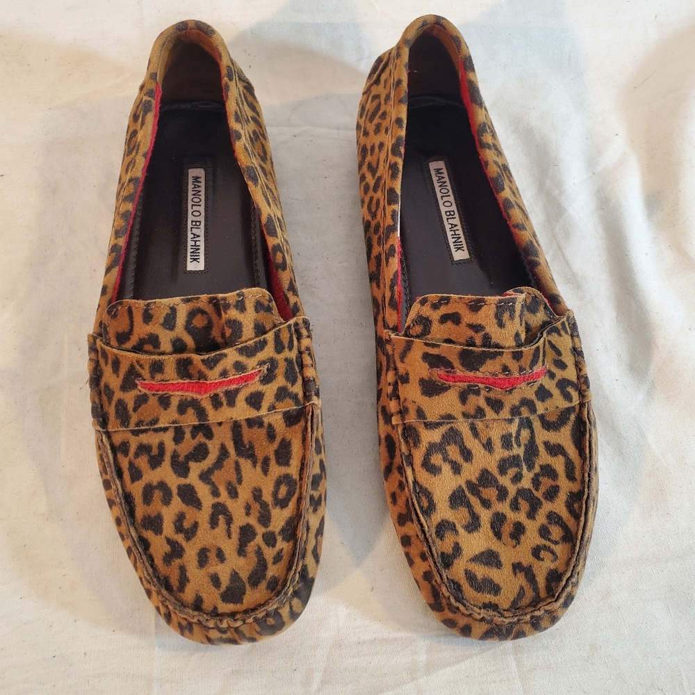 Manolo Blahnik Women's Size 40 Suede Animal Print Loafers